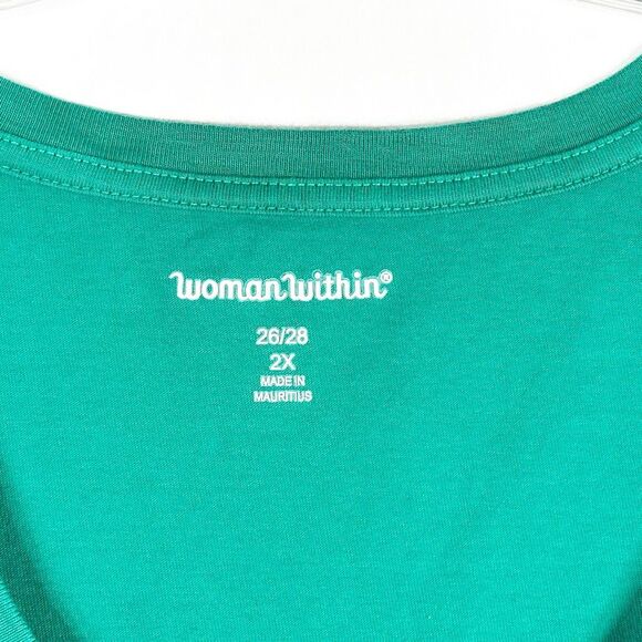 Woman Within Plus Size 2X 26W 28W Top Green Scoop Neck Short‎ Sleeve Cotton 491 - Picture 5 of 6